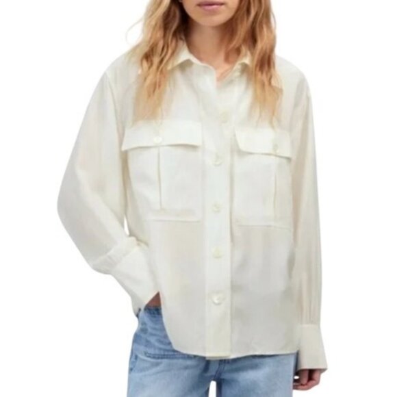 Madewell Women's Sz XL Silk Utility-Pocket Button-Up Shirt Off-White NU463 - Picture 1 of 12